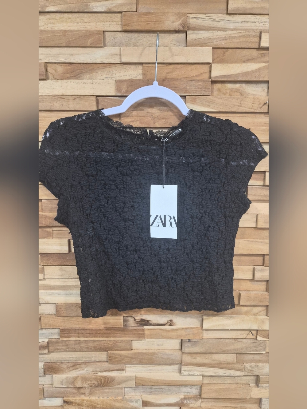 Zara Black Lace Cropped Tee - Size M - New With Tags
